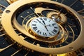 surreal clock blending golden mercury materials, melting in a distorted fluid manner, illusion of time\'s ethereal flow