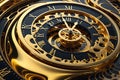 surreal clock blending golden mercury materials, melting in a distorted fluid manner, illusion of time\'s ethereal flow