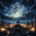 Surreal Clock Tower with Celestial Elements