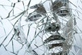Surreal Close-up of Cracked Mirror with Ghostly Face Reflection in Minimalist Style Royalty Free Stock Photo