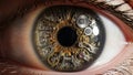 Surreal close-up of a human eye with intricate clockwork inside the iris. Royalty Free Stock Photo