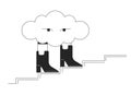 Surreal cloud walking in boots bw concept vector spot illustration