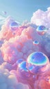 Surreal clouds and soap bubbles with rainbow reflections Royalty Free Stock Photo