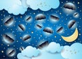 Surreal cloudscape by night with flying umbrellas Royalty Free Stock Photo