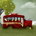 Magic Easter bus in a springtime scenery