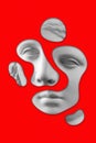 Surreal collage with antique sculpture of woman face in a pop art style. Modern creative concept image with ancient