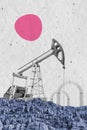 Surreal collage with industrial oil rig and classic architecture. Art poster, concept, zine cover.