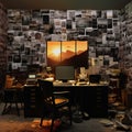 Surreal Collage Landscapes A Desk In A Room With Old Photos