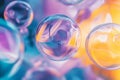 A surreal, colorful abstract background featuring floating liquid spheres. The glossy,