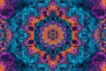 A surreal, colorful abstract background inspired by kaleidoscopic fractals. The intricate,