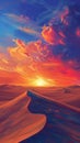 Surreal colorful desert landscape at sunset Royalty Free Stock Photo