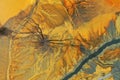 Surreal colorful natural pattern of mining waste waters in decanting lake aerial view Royalty Free Stock Photo