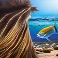 A surreal combination of a horse and a fish, with a shimmering golden mane and a tail made of flowing water2, Generative AI