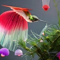 A surreal combination of a hummingbird and a jellyfish, with delicate feathers and trailing ethereal tentacles3, Generative AI