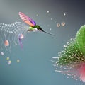 A surreal combination of a hummingbird and a jellyfish, with delicate feathers and trailing ethereal tentacles5, Generative AI