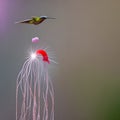 A surreal combination of a hummingbird and a jellyfish, with delicate wings and trailing tentacles5, Generative AI