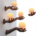 Surreal composition featuring multiple human-like hands emerging from holes in a Royalty Free Stock Photo