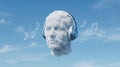 Cloud Head with Headphones Listening to Music in Blue Sky Royalty Free Stock Photo