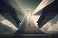 surreal concept of a person climbing stairs. Illustration AI Generative Royalty Free Stock Photo