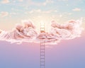 A surreal concept of a regular aluminium ladder through a fluffy cloud