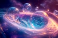 A surreal cosmic bubble background featuring galaxy colors, nebula-inspired swirls, and floating celestial bubbles Royalty Free Stock Photo