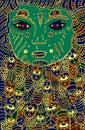 Surreal cosmic child - doodle tribal graphic art. Fantastic face