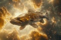 Surreal Cosmic Dreamscape with Majestic Fish Gliding Through Star Studded Nebulae Digital Art Concept