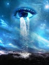 Surreal Cosmic Eye, Tears, Rain Royalty Free Stock Photo