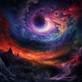 Surreal Cosmic Landscape with Black Hole