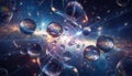 Surreal cosmic scene of glowing spheres in deep space visualizing multiverse theory abstract science and future exploration Royalty Free Stock Photo