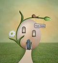 Surreal country egg house landscape