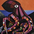 Surreal, Cubist view of large octopus