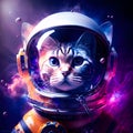 Surreal cute cat astronaut portrait in vibrant colorful outer space Royalty Free Stock Photo