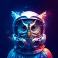 Surreal cute owl astronaut portrait in vibrant colorful outer space Royalty Free Stock Photo