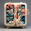 Surreal Cyberpunk Cabinet With Ethereal Trees And Fairy Tale Illustrations