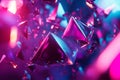 A surreal 3D abstract background featuring an endless array of floating, luminous pyramids