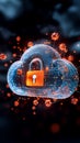 Surreal 3D cloud design featuring a padlock shape with data clusters highlighting the importance of remote backup safety and
