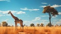 Surreal 3d Landscape: Brown Grass Giraffe In Hyper-realistic Fictional Scene