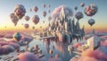 A surreal 3D landscape with floating objects, Ai generated image Royalty Free Stock Photo