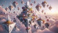A surreal 3D landscape with floating objects, Ai generated image Royalty Free Stock Photo