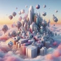 A surreal 3D landscape with floating objects, Ai generated image Royalty Free Stock Photo