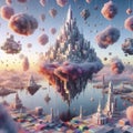 A surreal 3D landscape with floating objects, Ai generated image Royalty Free Stock Photo