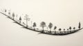 Surreal 3d Landscapes: Black And White Tree Drawings On A Road