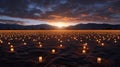 Surreal 3d Landscapes: Candles In An Empty Field At Sunset Royalty Free Stock Photo