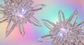 Two sparkling crystal star formations on a vibrant holographic pastel background Royalty Free Stock Photo
