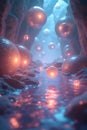 Dreamy 3D Wallpaper with Floating Spheres, Soft Glow Lights and Magical Abstract Atmosphere Royalty Free Stock Photo