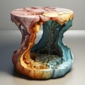 Surreal 3d Stone Table: Detailed Anatomy In Colorful Woodcarvings