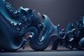 Surreal dark blue glossy wallpaper with abstract wavy shapes. Background with curvy organics texture