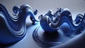 Surreal dark blue glossy wallpaper with abstract wavy shapes. Background with curvy organics texture