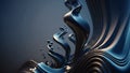 Surreal dark blue glossy wallpaper with abstract wavy shapes. Background with curvy organics texture